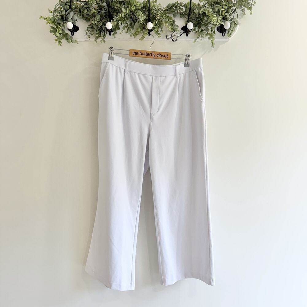 Halara White Wide Leg Pleated Stretch Pants XL business corporate V6057